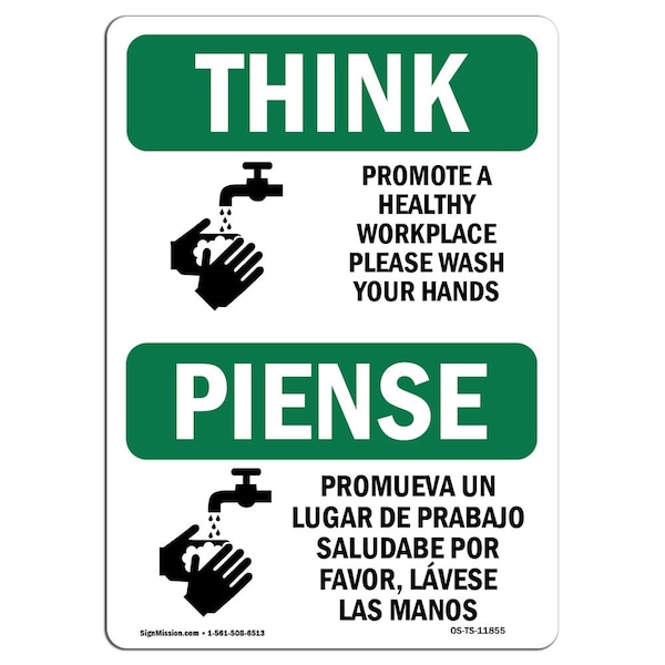 OSHA THINK, Promote A Healthy Workplace W/ Symbol, 24in X 18in Rigid Plastic, OS-TS-P-1824-L-11855